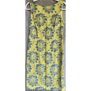 Chetta B Yellow Blue Floral Lace Sheath Dress Womens Size 8 Sleeveless